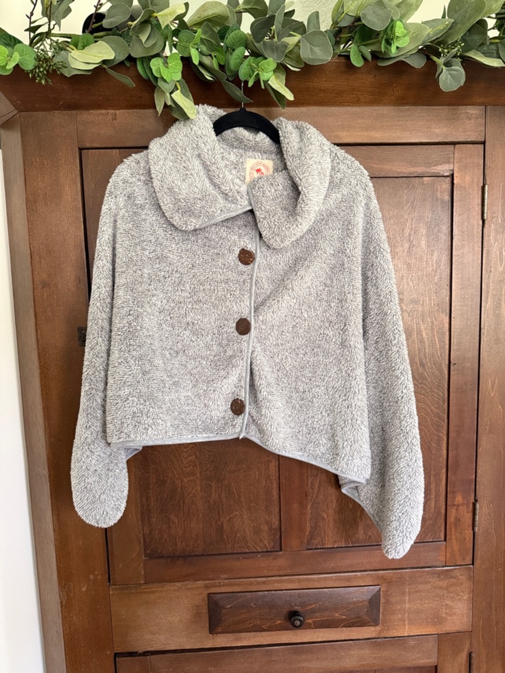 Cozy Gray Plush Button-Up Cropped Jacket